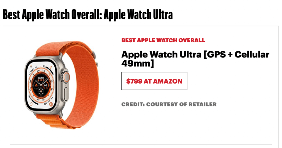 لقطة شاشة لـ Apple Watch Ultra بسعر 799 دولارًا في Amazon