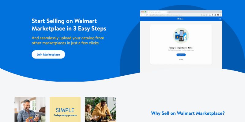 لقطة شاشة لصفحة هبوط Walmart Marketplace