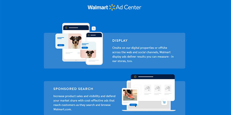 تعرض الصفحة المقصودة لـ Walmart Ad Center أنواع الإعلانات