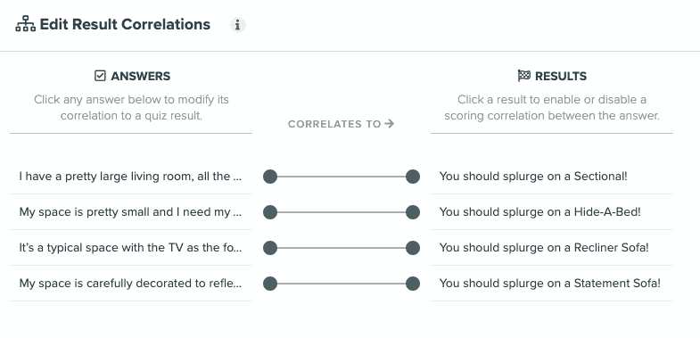 correlating answers with results in Interact Quiz Maker