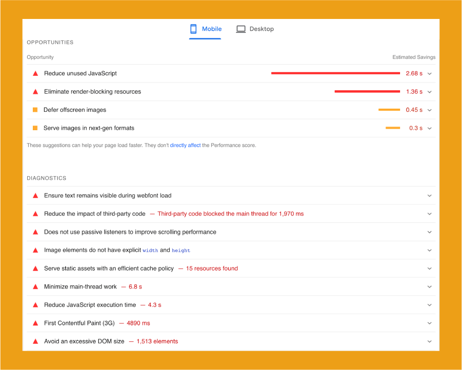 Sugerencias de mejora de Pagespeed Insights