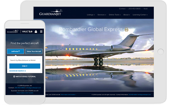 Le nouveau site Web de Guardian Jet par l'équipe de marketing aéronautique Mediaboom.