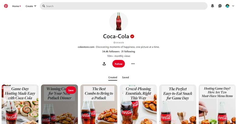 Stilul de comunicare adoptat de Coca Cola pe Pinterest