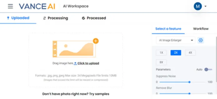 Visit VanceAI Upscaler Workspace online photo enlarging