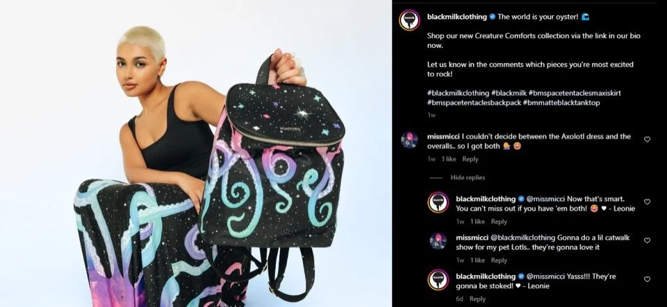 Przedstawiciel Blackmilk odpowiada na komentarze w swoim poście na Instagramie