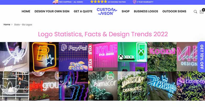 As empresas mais bem-sucedidas usam uma fonte sem serifa De acordo com o recurso de logotipo do site Custom Neon