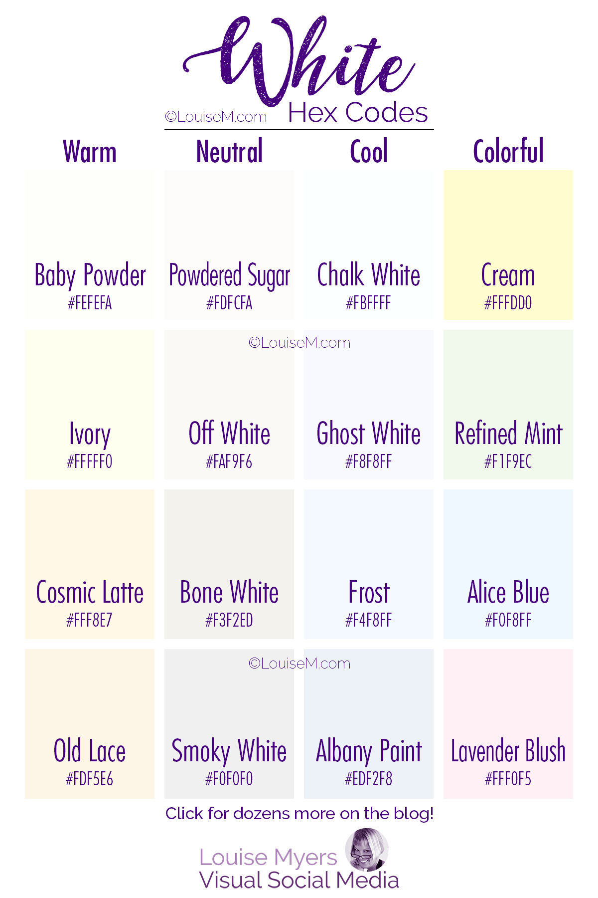 gráfico de 16 tonalidades de branco com códigos hexadecimais.