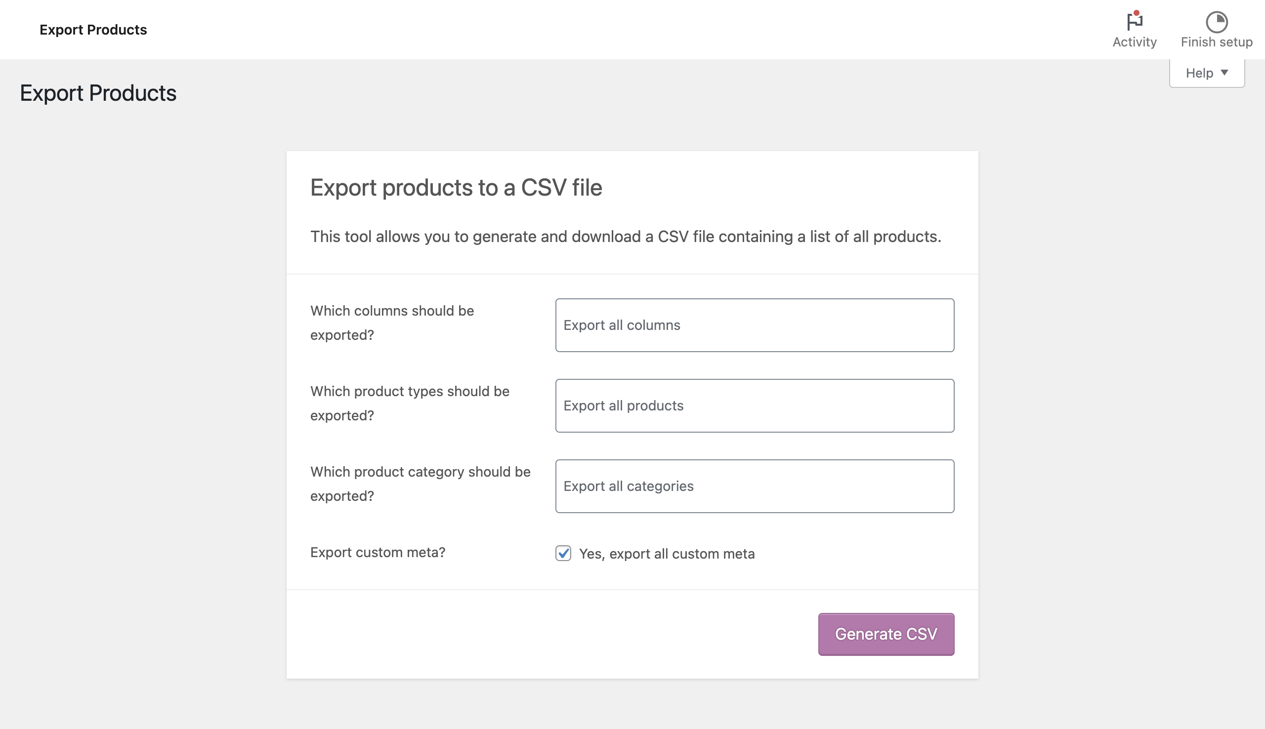 exportar produtos do woocommerce