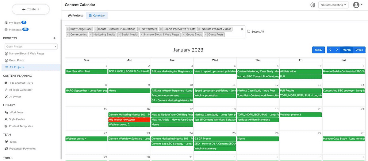 ferramentas de calendário de conteúdo: Narrato