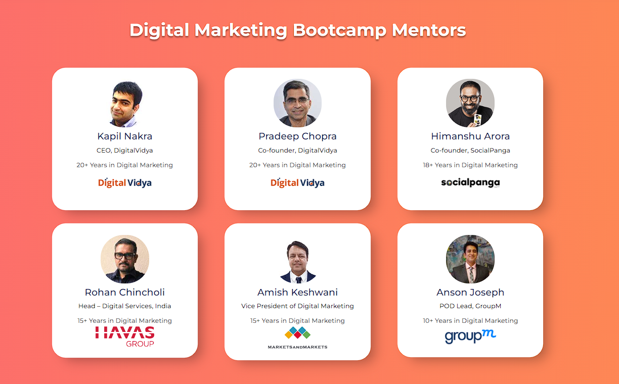 Digital marketing bootcamp mentors