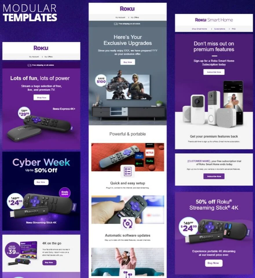 Templat modular untuk pemasaran email Roku