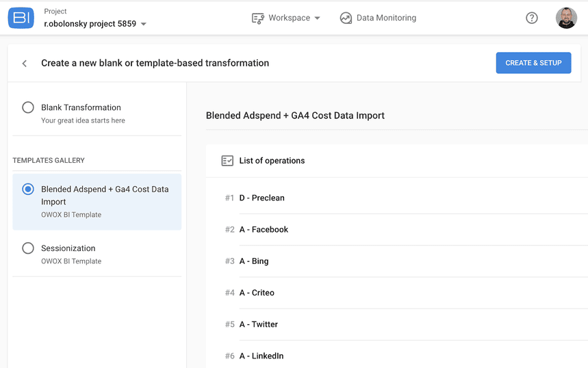 Transformasi dari Template di OWOX BI