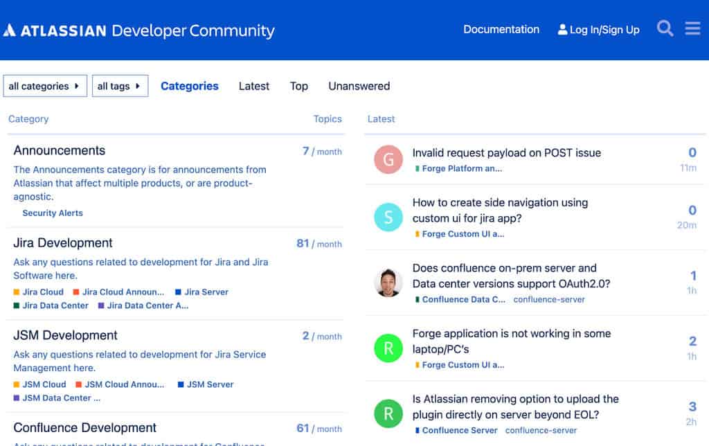 Forum komunitas pengembang Atlassian