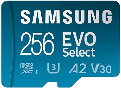 SAMSUNG EVO Select Micro SD 存儲卡 + 適配器，256GB microSDXC 130MB/s 全高清和 4K UHD，UHS-I，U3，A2，V30，適用於安卓智能手機、平板電腦、Nintendo-Switch 的擴展存儲空間 (MB-ME256KA/AM )