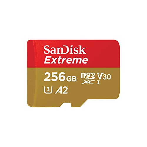 SanDisk 256GB Extreme microSDXC UHS-I 存儲卡，帶適配器 - 高達 190MB/s，C10、U3、V30、4K、5K、A2，Micro SD 卡 - SDSQXAV-256G-GN6MA