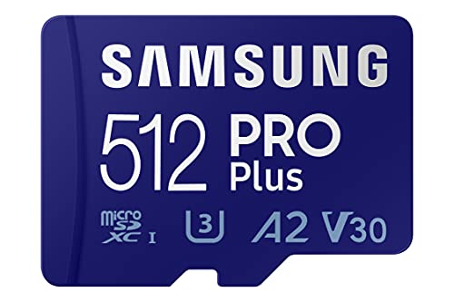 SAMSUNG PRO Plus + 適配器 512GB microSDXC 高達 160MB/s UHS-I、U3、A2、V30、全高清和 4K UHD 存儲卡，適用於安卓智能手機、平板電腦、Go Pro 和 DJI 無人機 (MB-MD512KA/AM)