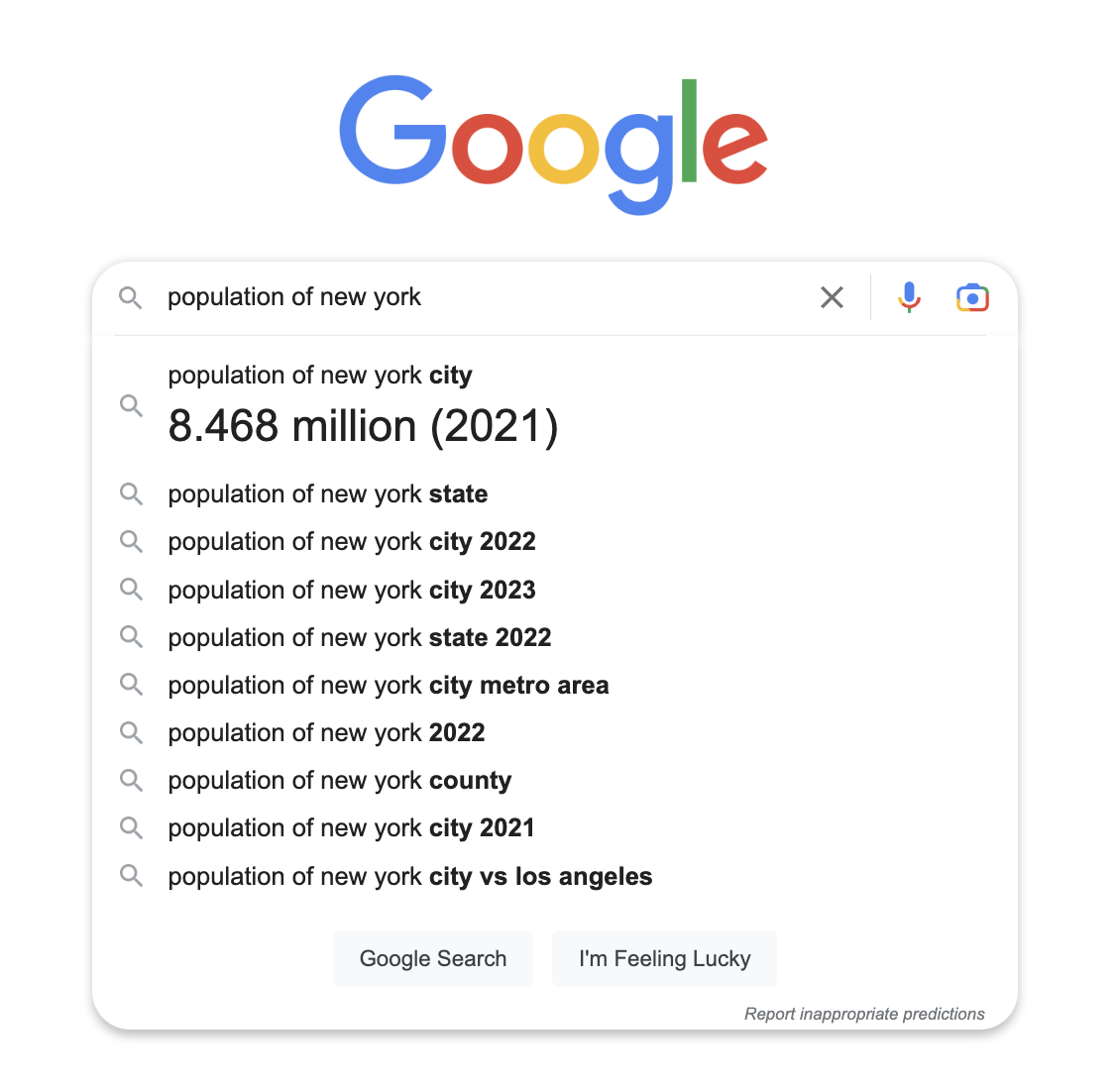 Przykład populacji w wyszukiwarce Google