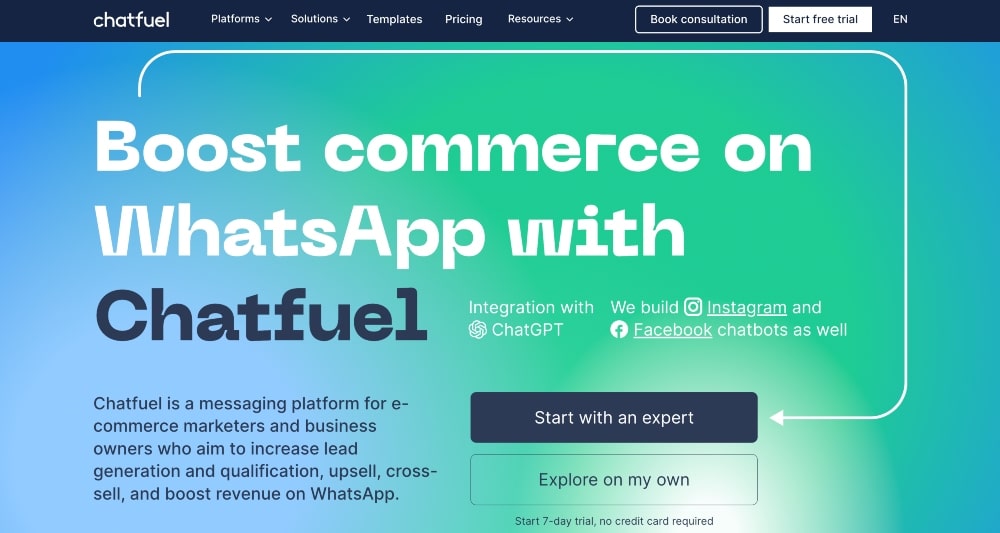 Chatfuel 웹사이트의 스크린샷