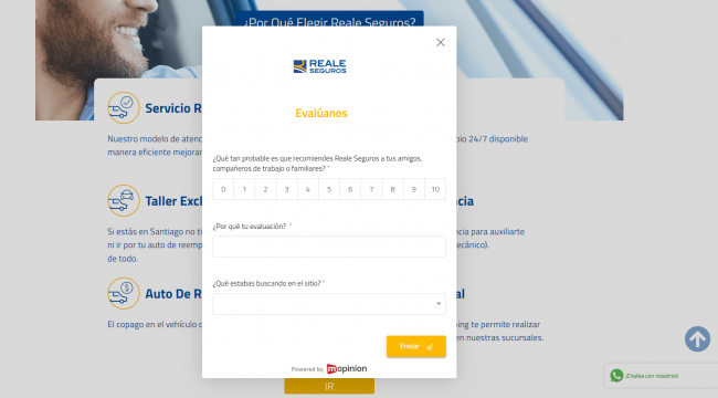 Enquête NPS sur le site de Reale Seguros