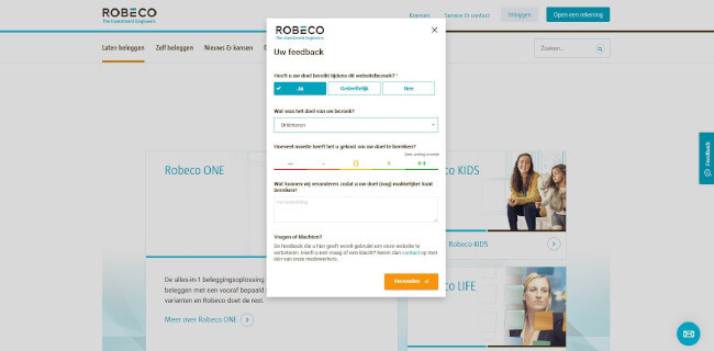 Mopinion : Un bon investissement : Comment Robeco améliore l'expérience en ligne grâce aux commentaires des clients - Robeco Feedback Form 2