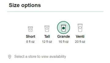 スターバックス アプリでメディシン ボールを注文するには、ドリンクのサイズを選択してください