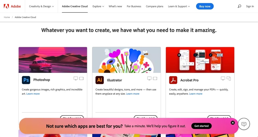 Adobe Creative Cloud Web サイトのスクリーンショット