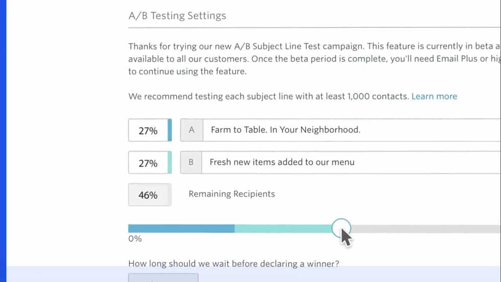 Esempio di test A/B Constant Contact uno