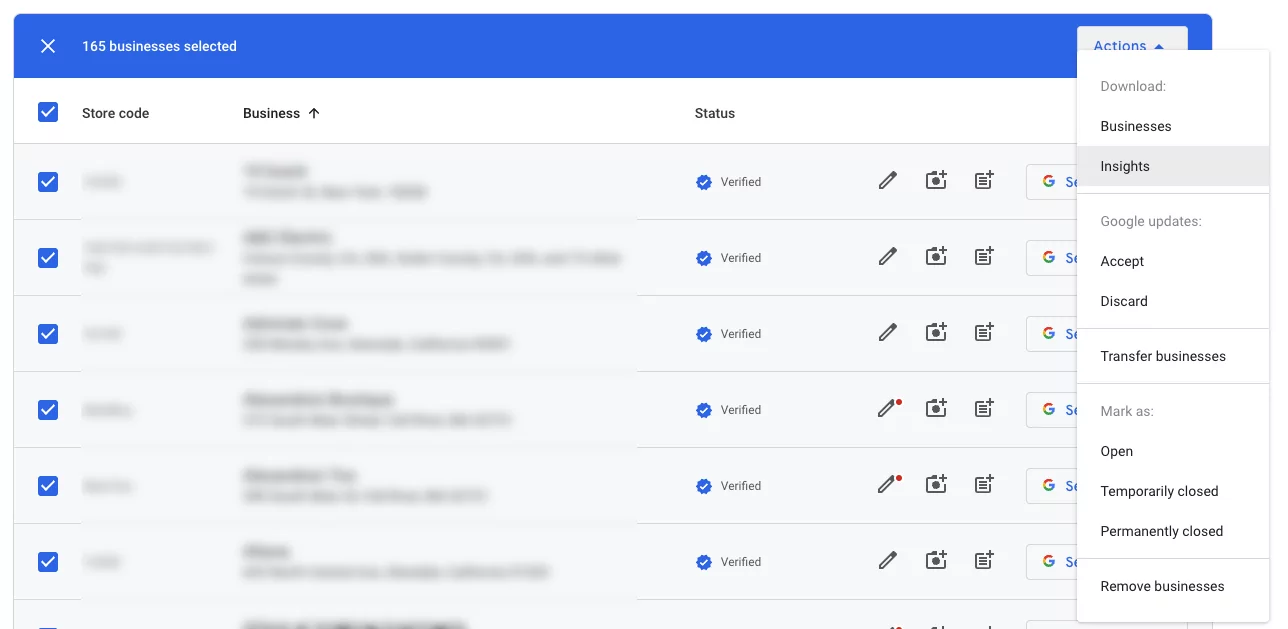 تنزيل بيانات gmb Insights من ملفات تعريف متعددة