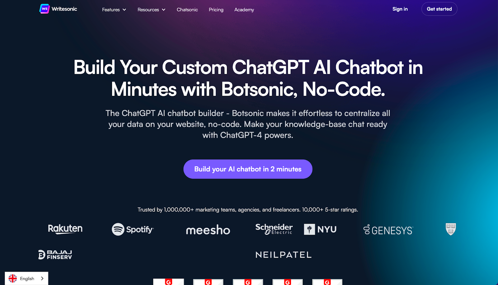 Botsonic - Meilleures applications de chat en direct pour site Web