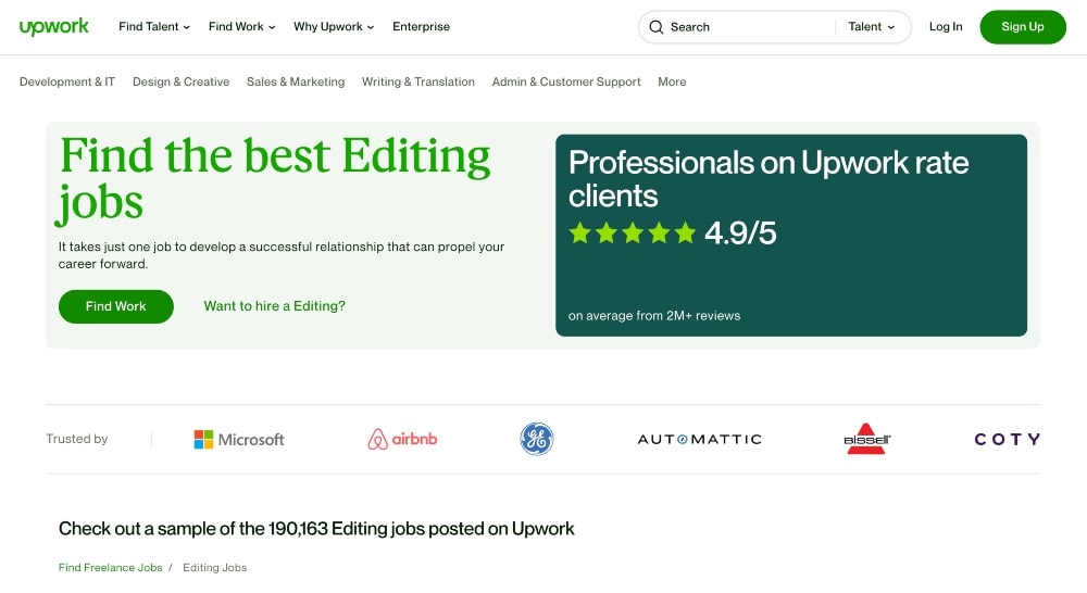 screenshot dei lavori di editing online su Upwork