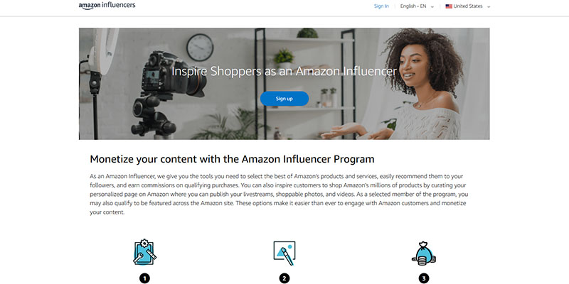 صفحة برنامج Amazon Influencers