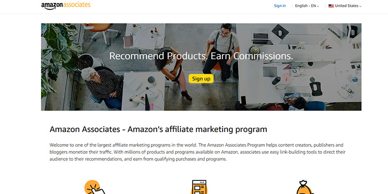 صفحة Amazon Associates