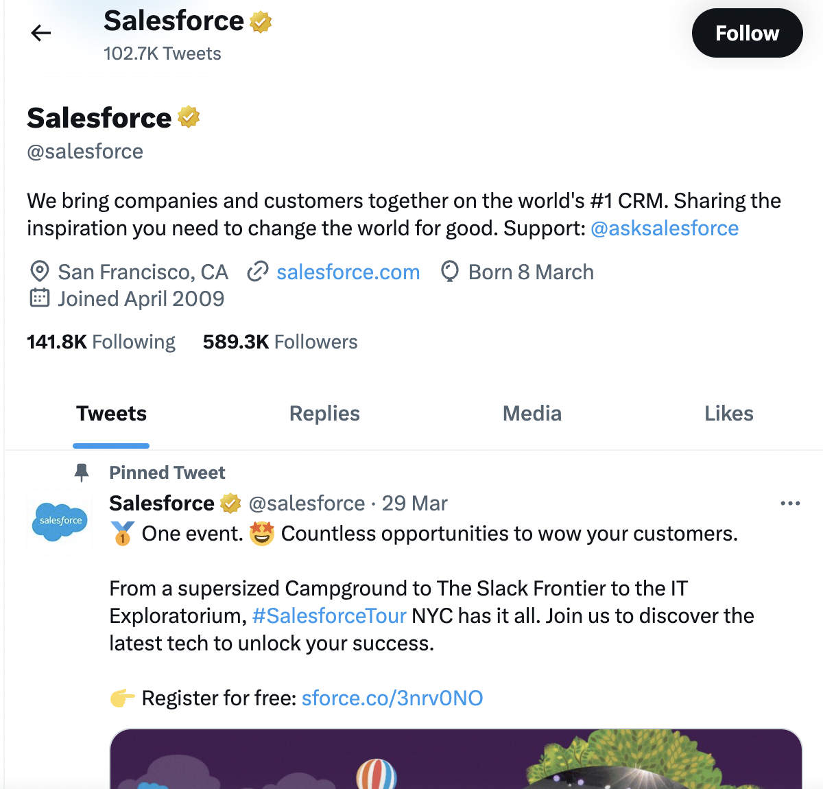 Screenshot del profilo Twitter di Salesforce