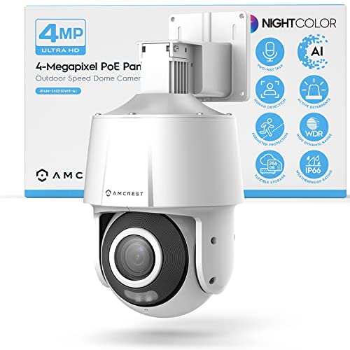 Amcrest 4MP Outdoor PT POE IP IP-камера с панорамированием и наклоном, безопасность, скоростная купольная камера, обнаружение человека, 98-футовое ночное видение, Tripwire & Intrusion, POE (802.3at) IP4M-SN2110EW-AI