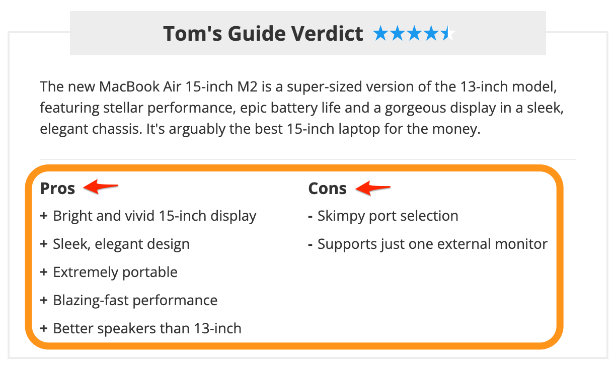 Tom's Guide'dan ürün incelemelerine bir örnek