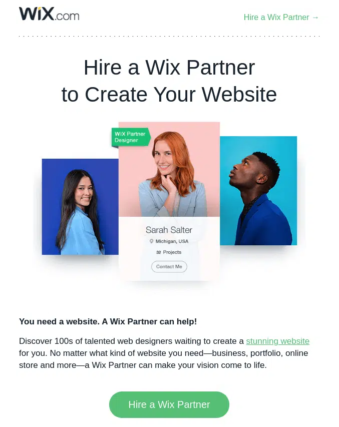 E-mail d'intégration de Wix