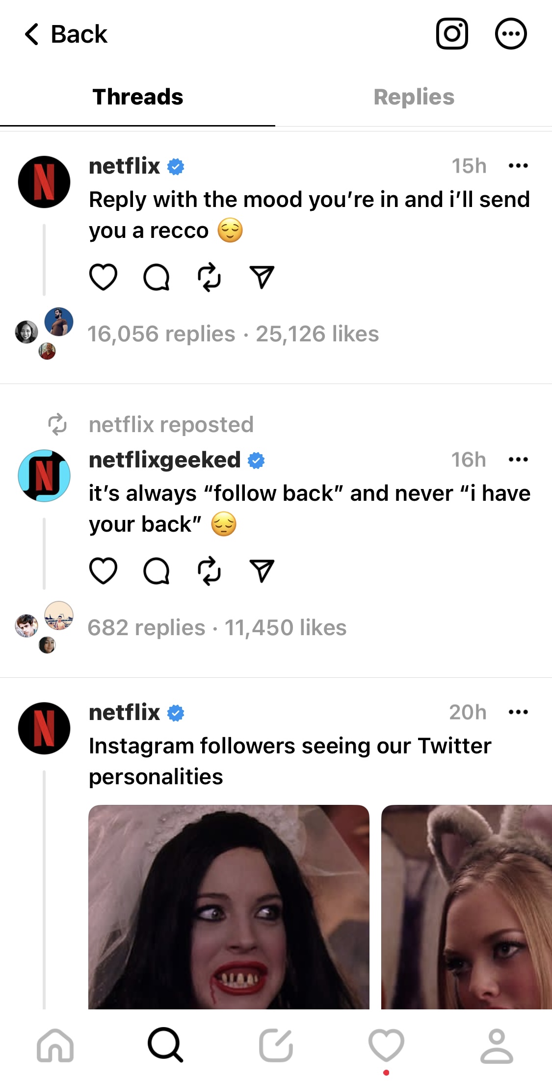 スレッド上の Netflix 投稿のスクリーンショット