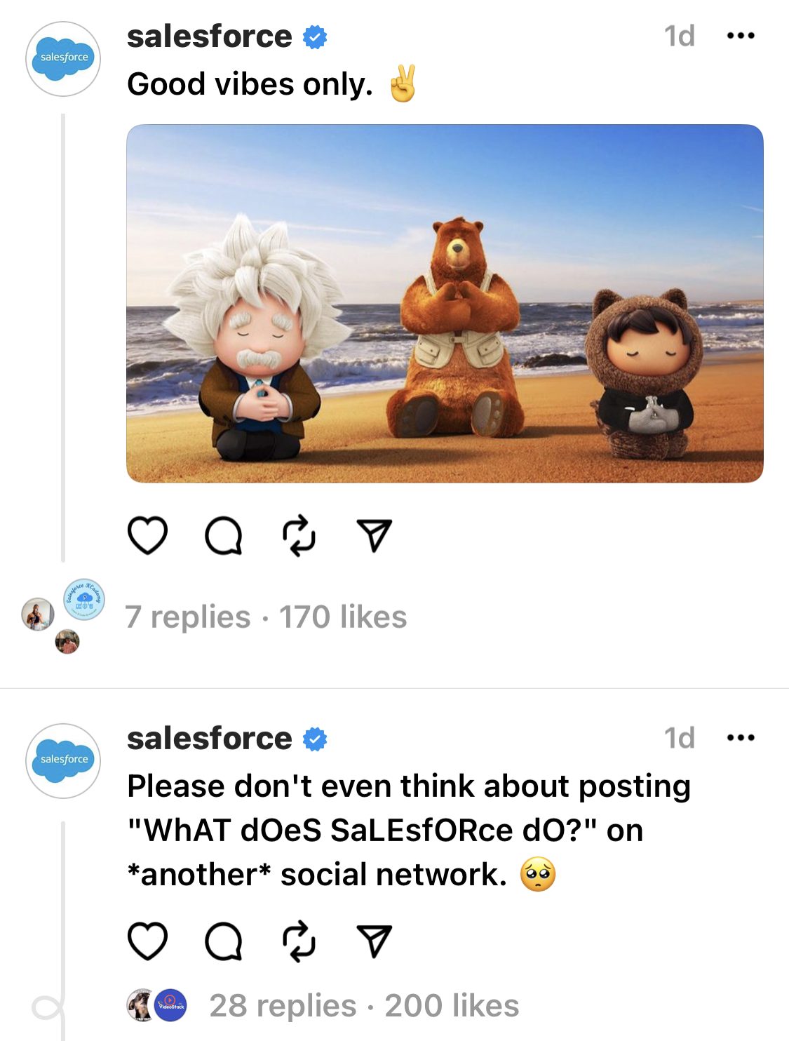 Salesforce によるスレッドへの投稿のスクリーンショット