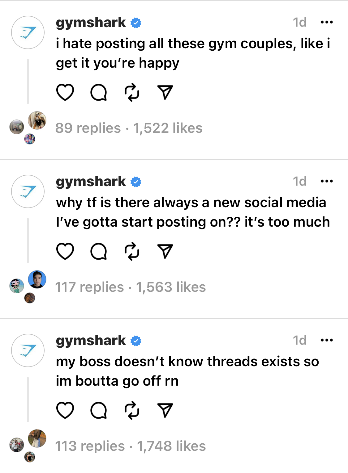 Gymshark のスレッドに対する強い口調の投稿のスクリーンショット