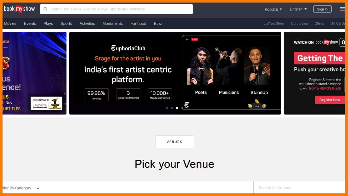 BookMyShow – Website mit Veranstaltungslisten