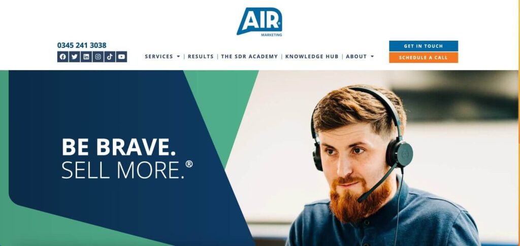 Captură de ecran a paginii de start a site-ului Air Marketing