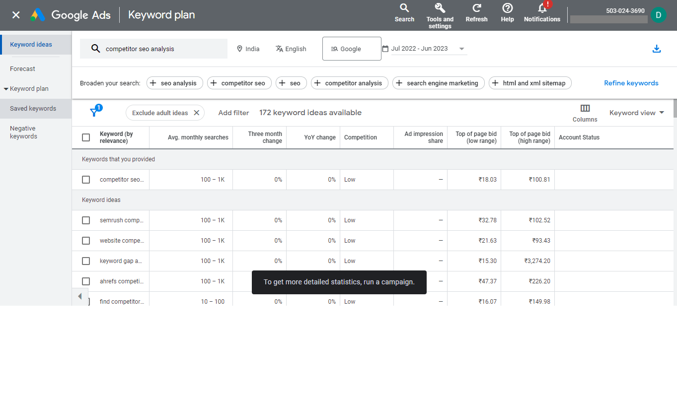 Narzędzie planowania słów kluczowych Google do badania słów kluczowych