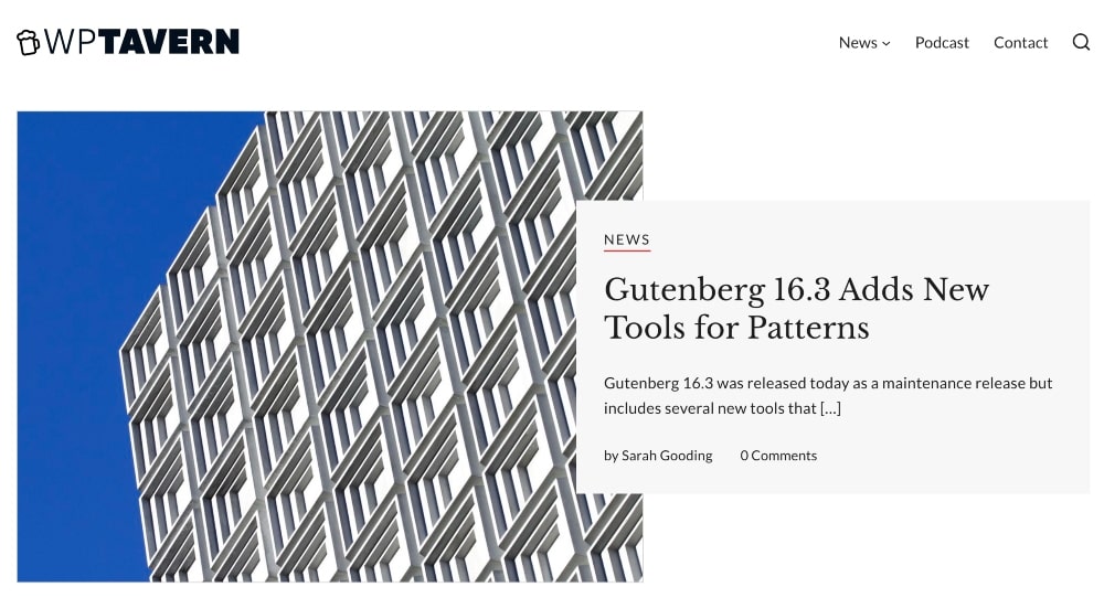 WP Tavern 博客的屏幕截图