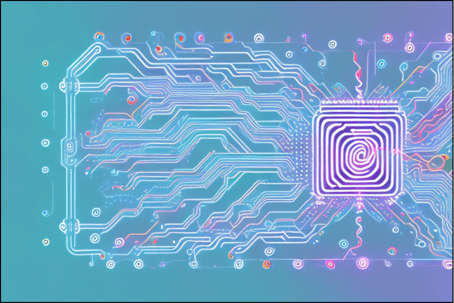 描繪電路和 CPU 的霓虹色藝術