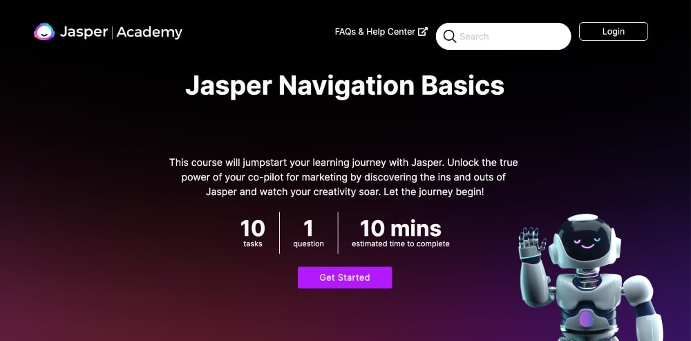 ภาพหน้าจอของ Jasper AI Academy