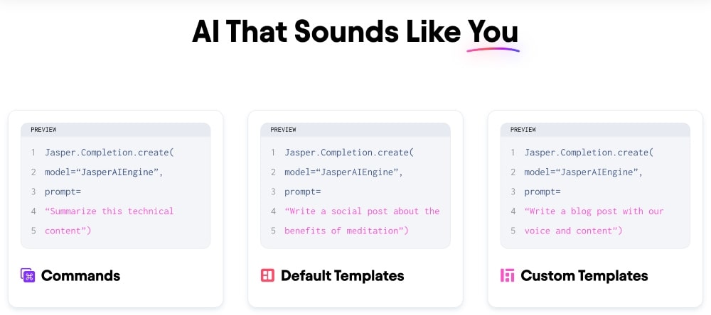 ภาพหน้าจอ API แบบกำหนดเองของ Jasper AI