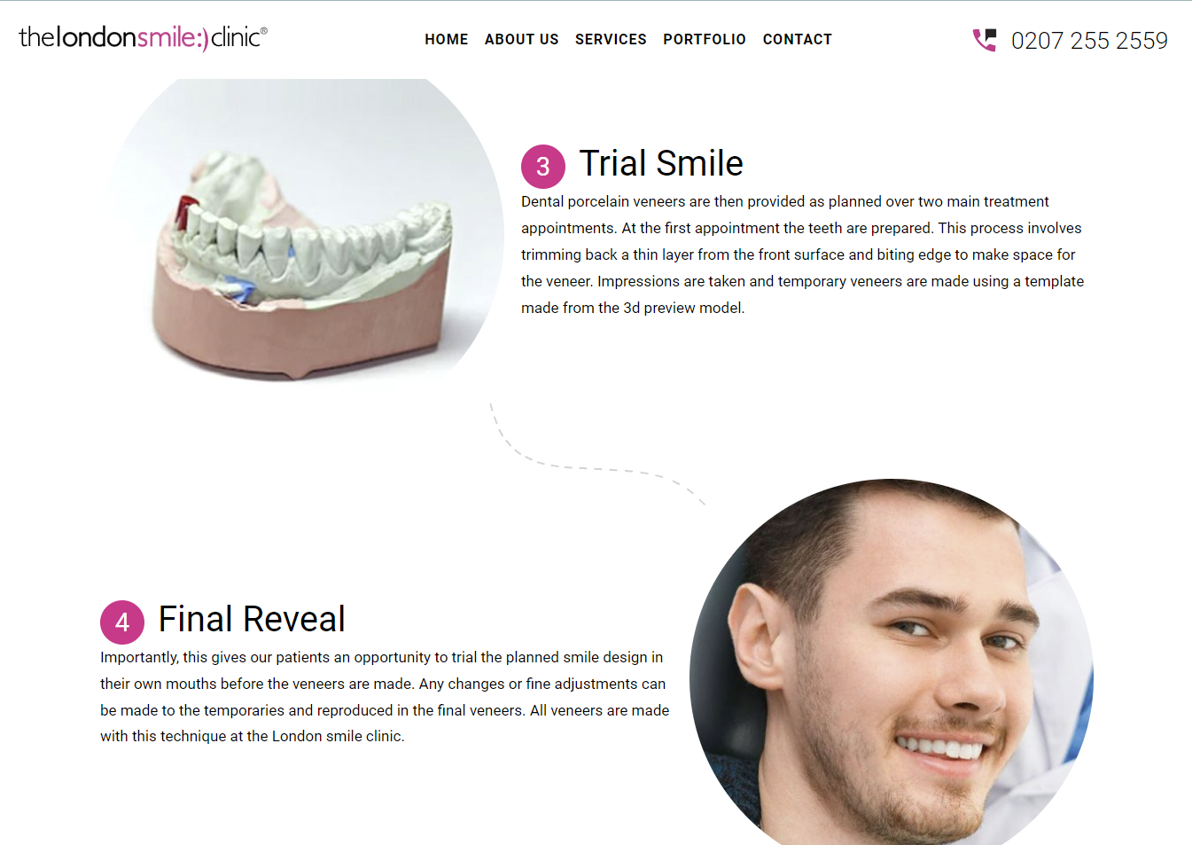 Captură de ecran a informațiilor de pe site-ul web London Smile Clinic