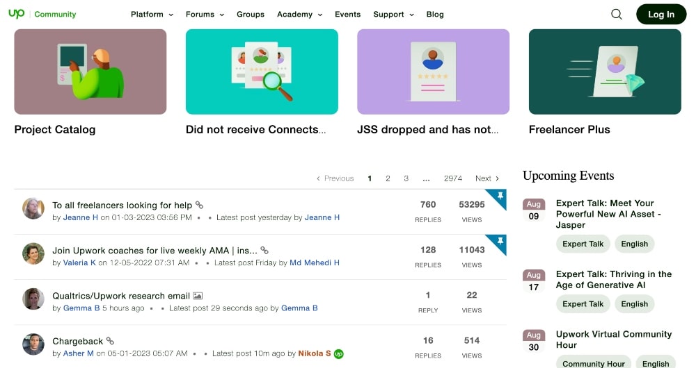 Upwork コミュニティのスクリーンショット