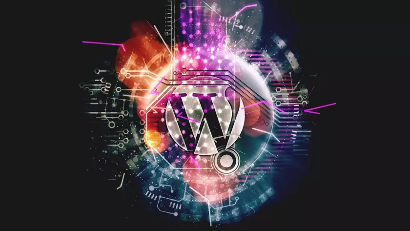 Wordpress-Logo auf dunklem Hintergrund.