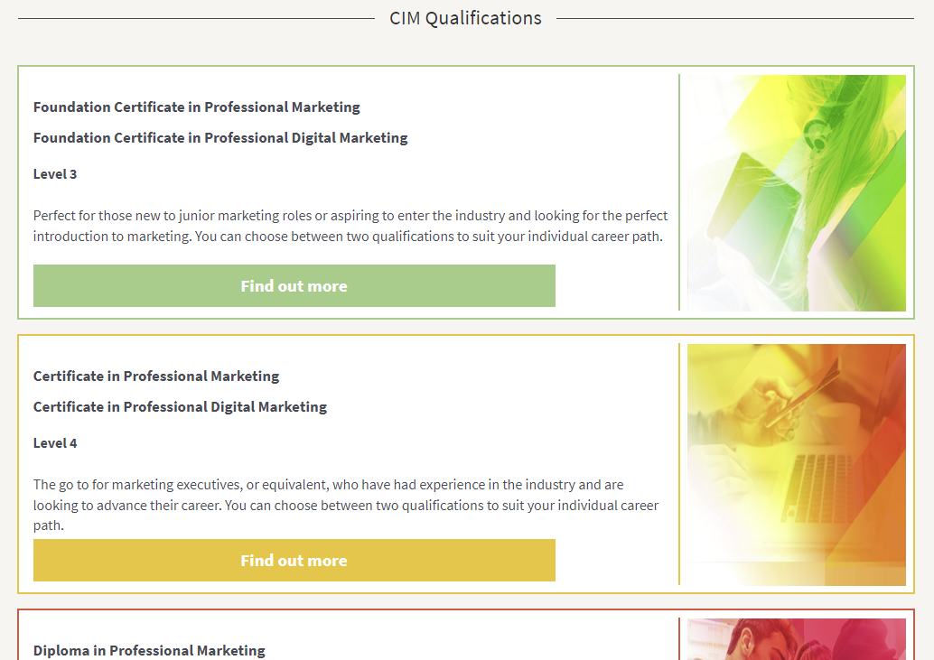 Chartered Institute of Marketing (CIM) 認定のスクリーンショット